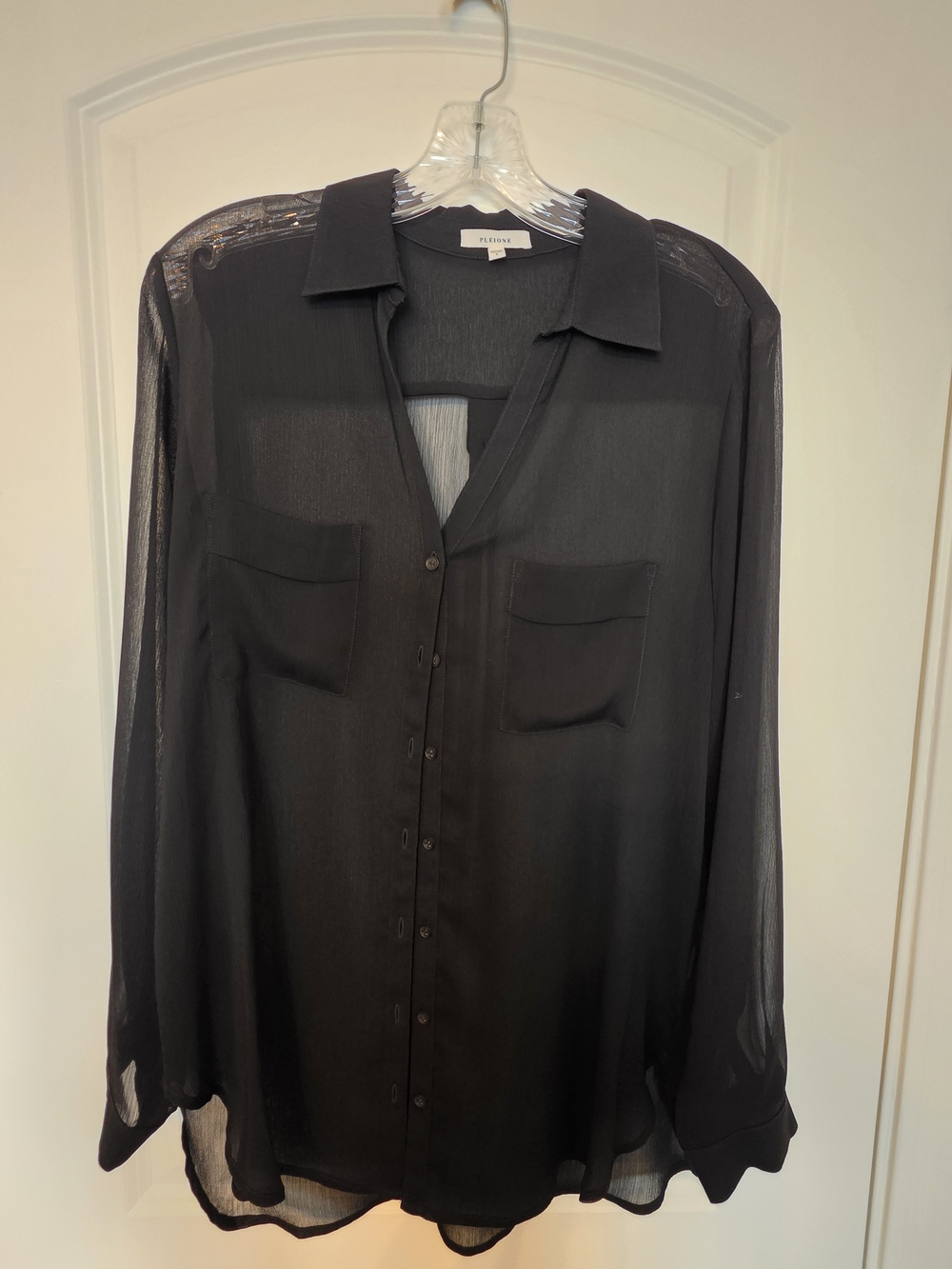 Pleione Black Sheer Button-Front Women’s Shirt
